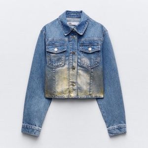 ZARA Z1975 CROPPED METALLIC DENIM JACKET